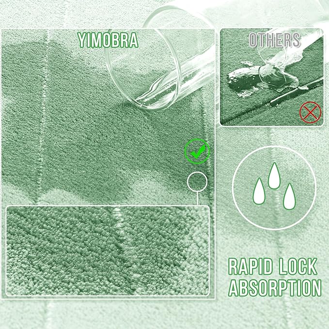Yimobra Large Bath Mat 36"x24", Super Soft Quick Dry Memory Foam Bathroom Rug, Water Absorbent, Non Slip Backing Machine Washable for Tub Shower, Thick Comfort Support, Pale Green