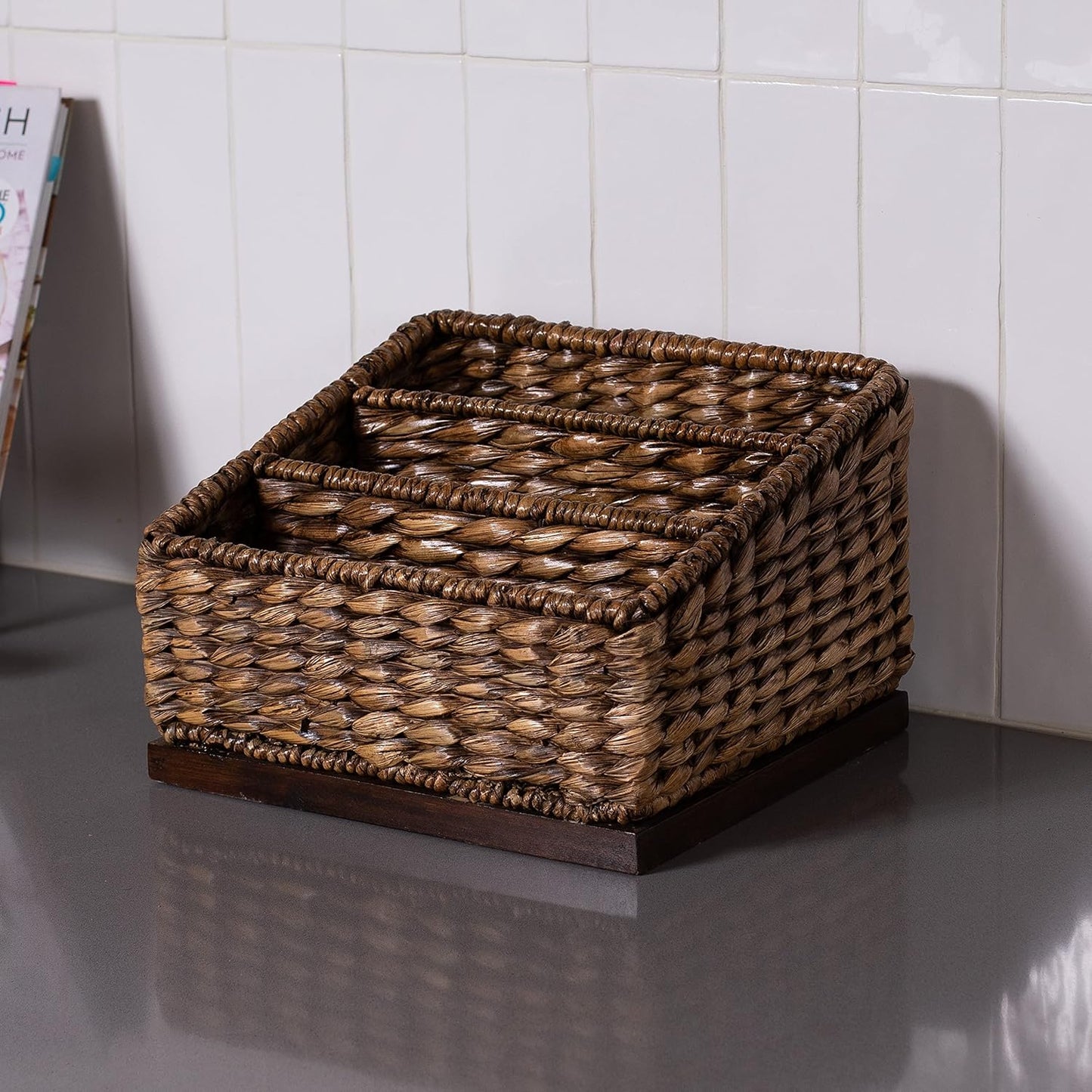 BIRDROCK HOME Seagrass Desk Organizer - Brown Wash - Hand Woven - Natural - Stylish Decorative Design - Mail Filer