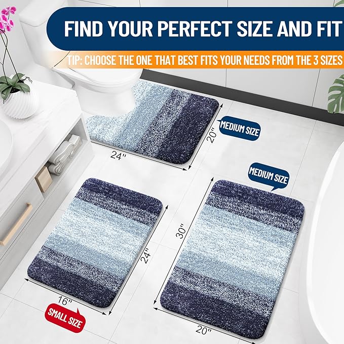 OLANLY Bathroom Rugs Mat 24x16, Extra Soft Absorbent Microfiber Bath Rugs, Rubber Backing, Quick Dry, Machine Washable Bath Mats for Bathroom Floor, Tub and Shower, Home Decor Accessories, Airy Blue