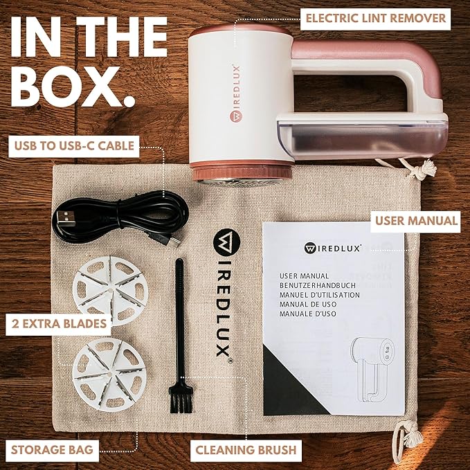 Rechargeable Fabric Shaver - Electric Lint Remover for Clothes & Couch - Adjustable 3-Speed, 6-Leaf Blade, LED Display, USB Charging - Depiller with Dual Protection