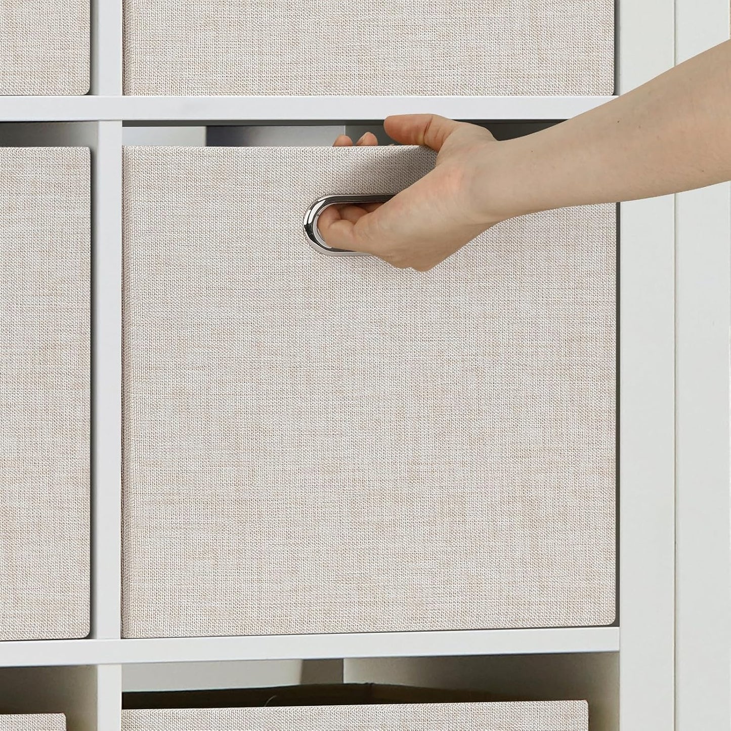 Posprica 15.12"x12.13"x12.01" Storage Cube Bins, Linen Decorative Closet Storage Organizer for IKEA Kallax, 4 Pack Fabric Foldable Large Storage Baskets for Closet, Shelves, Clothes, Toy (Beige)