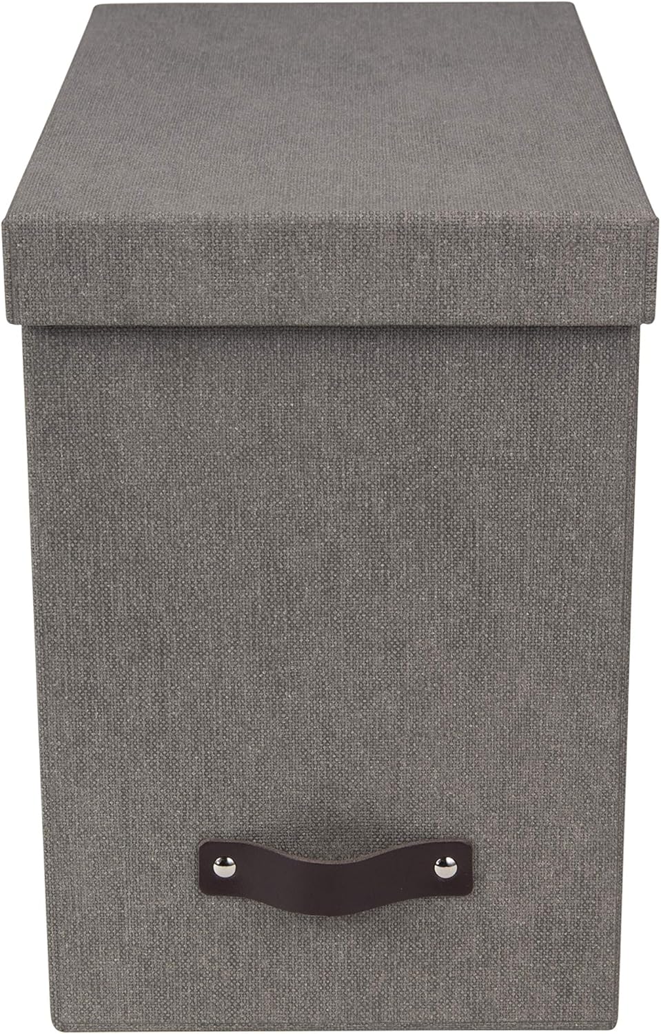 Bigso John Desktop File Box - Storage Solution and Document Organizer for Important Paperwork - Durable Hanging File Box with a Lid and Leather Handle - 7.4 in x 13 in x 10.4 in - Grey