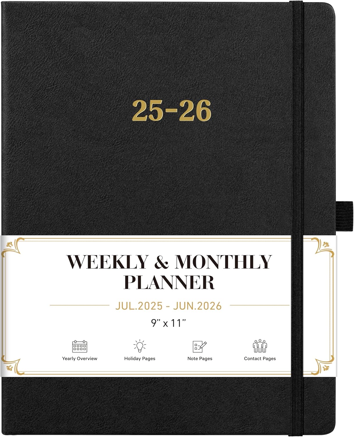 2025-2026 Planner - Academic Planner 2025-2026, Leather Weekly Monthly, Jul.2025 - Jun.2026, 9" x 11", Inner Pocket + Bookmarks+ Leather Hardcover