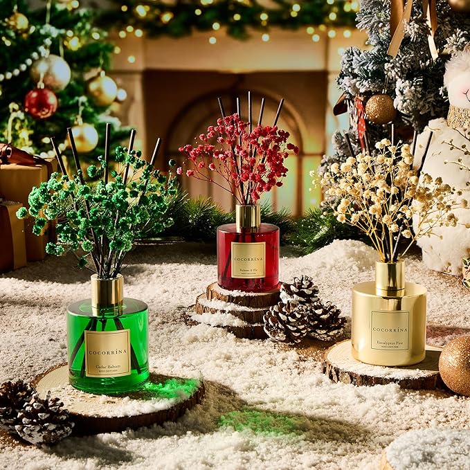 COCORRÍNA Reed Diffuser - Cedar Balsam 6.7 fl oz Diffuser with Sticks Bathroom Shelf Decor Christmas Reed Diffuser