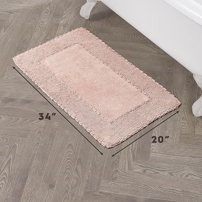 Laura Ashley Ruffle Border 100% Cotton Bath Rug, Blush Pink, 20"x 34"