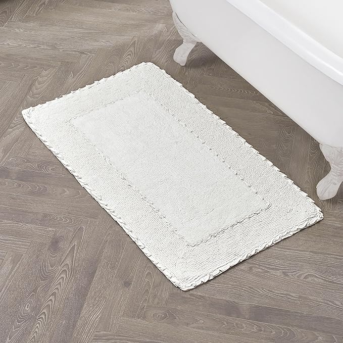 Laura Ashley Ruffle Border White 27"x 45" 100% Cotton Bath Rug