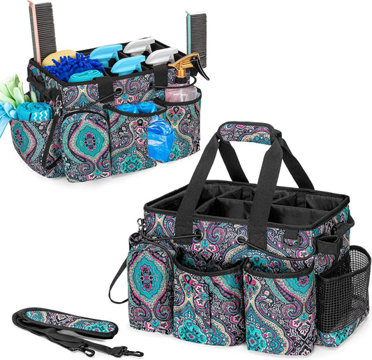 LoDrid Large Professional Cleaning Caddy with Detachable Divider, Supply Organizer with Handle and Shoulder Strap, Cleaning Bags for Housekeepers & Cleaners, Totem