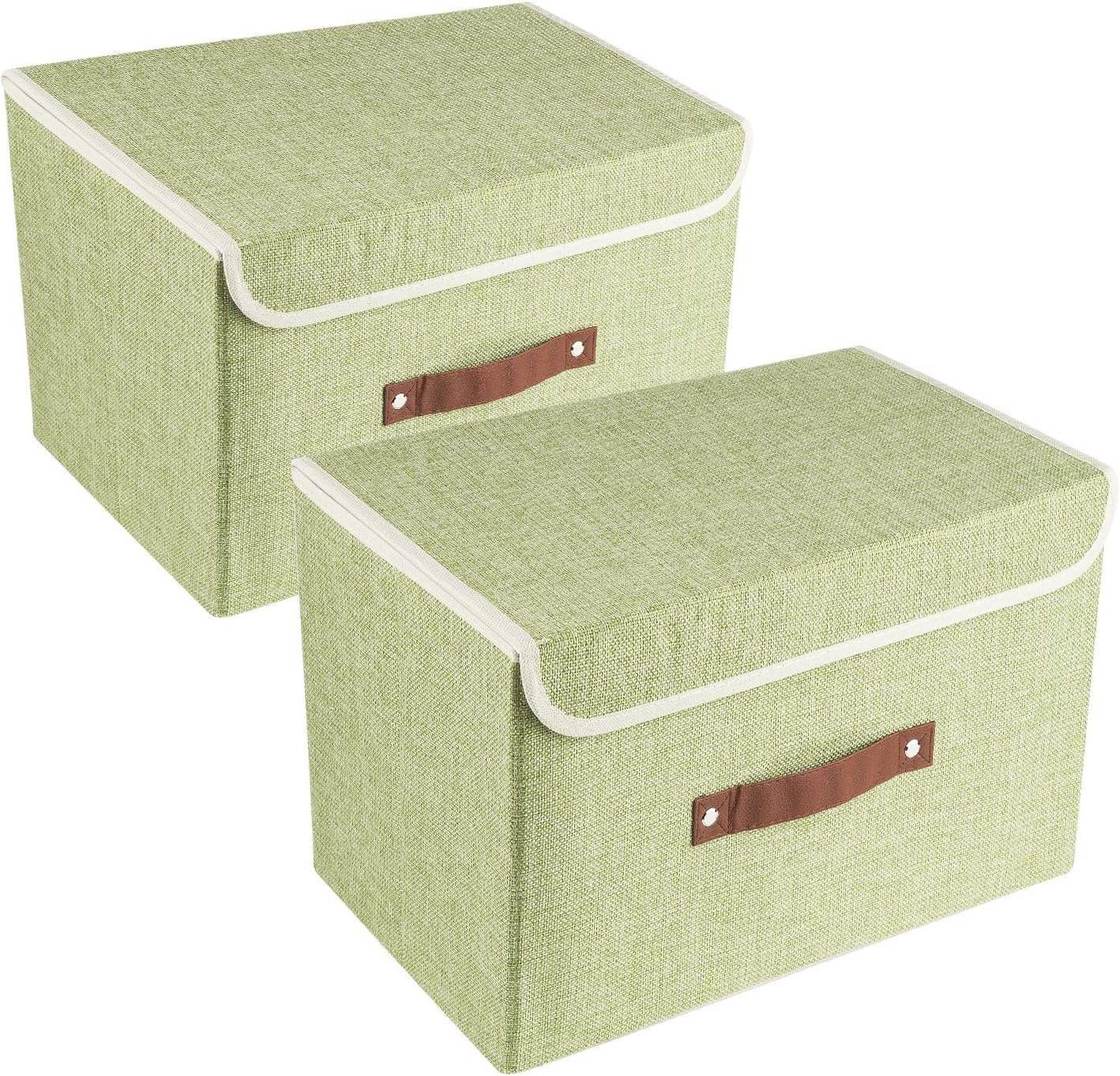 TYEERS Collapsible Storage Boxes, Washable Fabric Storage Bins with Lids, 14.9x9.8x9.8 inches, 2 Pack, Green