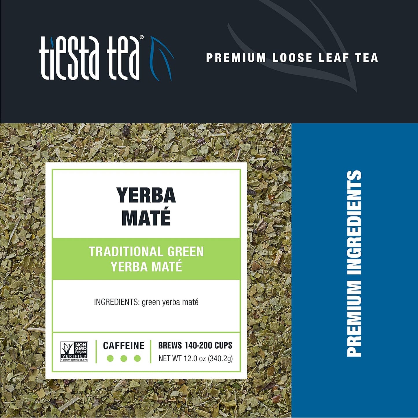 Tiesta Tea - Yerba Mate, Loose Leaf, Traditional Green Maté Tea, Premium High Caffeinated Blend, Make Hot or Iced, Brews Up to 200 Cups, Rich Flavors, 12oz Resealable Bulk Pouch