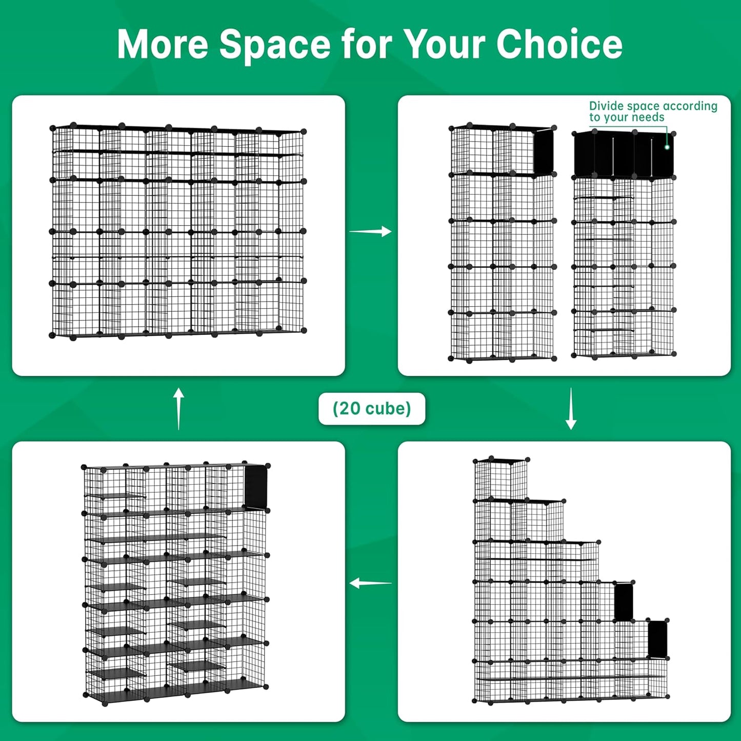 Wire Cube Storage Organizer, 20 Cubes Converted into 23 Cubes, Sturdy Metal Grids Storage Shelf Closet Shelving Units and Storage, Shelves for Bedroom LIvingroom Office