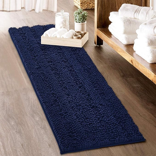 KGORGE Bath Mat for Bathroom - Soft Shower Rug 60 x 24 Quick Drying Washable Absorbent Non-Slip Super Soft Chenile Bathtub Carpet Decorations for Family, Navy Blue, 1 Piece