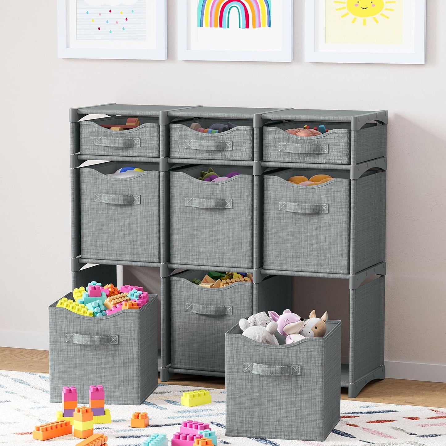 9 Cube Closet Organizers, Includes All Storage Cube Bins, Easy To Assemble Storage Unit With Drawers | Room Organizer For Clothes, Baby Closet Bedroom, Playroom, Dorm (Light Grey)