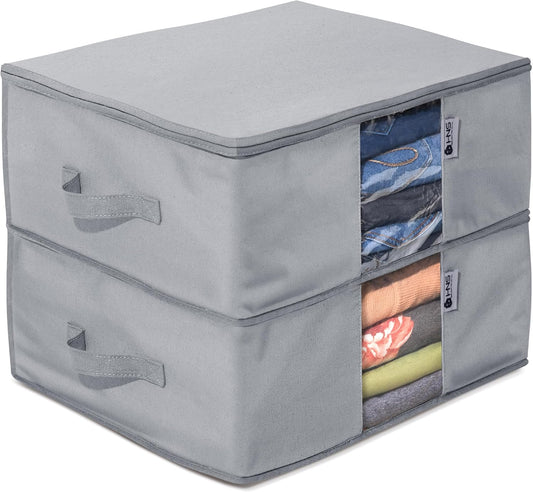 Cedar Clothes Storage Bag Organizer – Protects from Moths, Moisture, Dirt & Dust – Set of 2 Underbed Storage Bags for Clothes, Cashmere Sweaters, Bedding & More - Underbed Storage - Grey