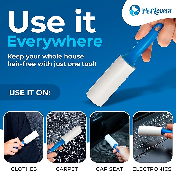 PetLovers Extra Sticky Lint Roller Mega Value Set for Pet Hair Removal and Clothes, Dog and Cat Lint Remover (Blue, 4 Pack Mini)