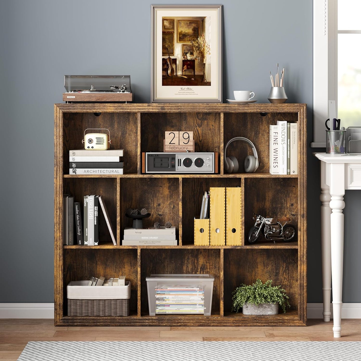 Book Shelf with 10-Cube, 43” Wide Bookshelf with Anti-Tip Device, 38” Tall Open Bookcase, Modern Display Organizer Book Case for Home Office, Entryway, Living Room, Bedroom, Study Room