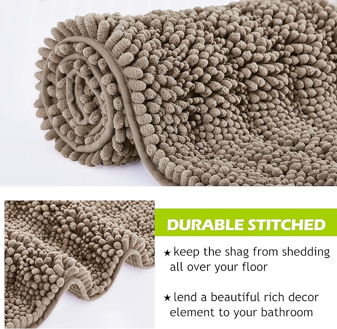 Non-Slip Small Kitchen Rugs - Water Absorbent Washable Quick Drying Simple Small Shower Mats Carpet for Bathroom Bath Tub Area Living Room, Taupe, 20" W x 32" L, 1Pc