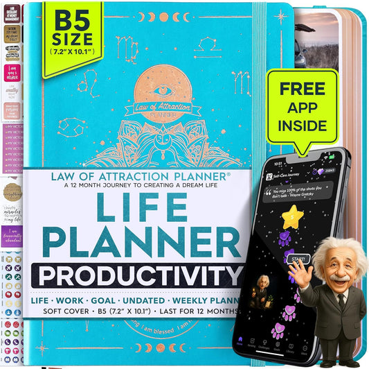 Law of Attraction Planner – Undated Hourly, Weekly & Monthly Goal Setting Planner, 12-Month to Increase Productivity | Life & Gratitude Journal, Include Foldable Vision Board, Gift Box & Stickers