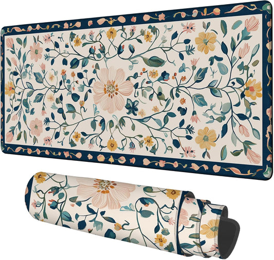 Gaming Desk Pad Large Extra Length Oriental Decorative Mouse Pad Keyboard Laptop Non-Slip Waterproof with Rubber Base Thick Stitched Edge Mouse Mat for Office Home 35.4 x 15.7 Inches