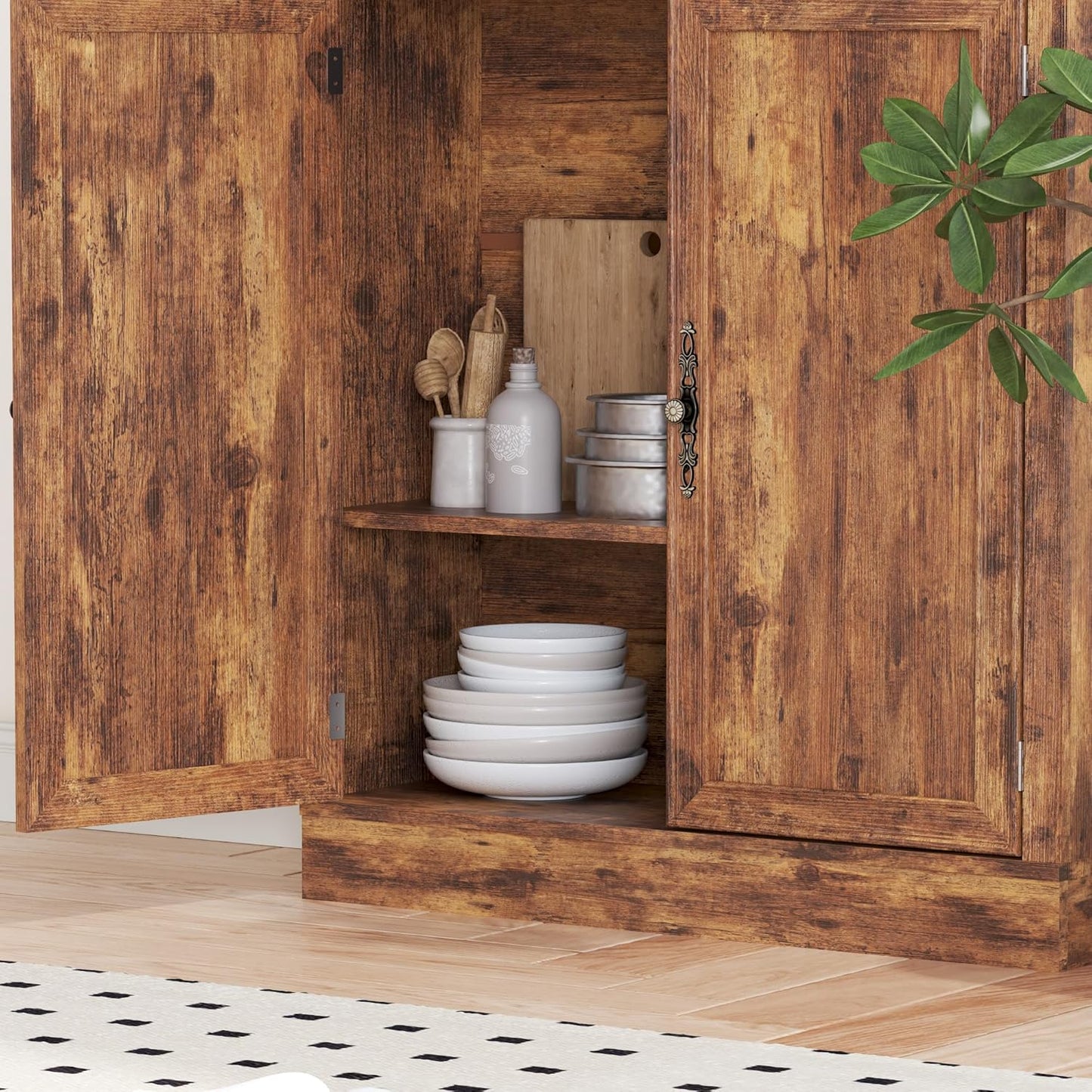 71.4" Tall Bookshelf with Cabinet, 5-Tier Floor Standing Bookcase with Doors & Adjustable Shelves, 31.5" Wide Storage Shelf, Metal Handles, Modern Organizer for Home Office, Living Room