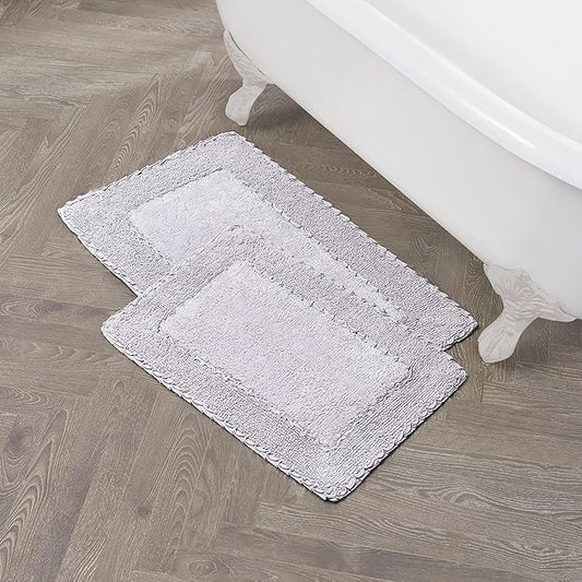 Laura Ashley Ruffle Border 100% Cotton Bath Rug Set, Purple, 17" x 24"/ 20" x 32"