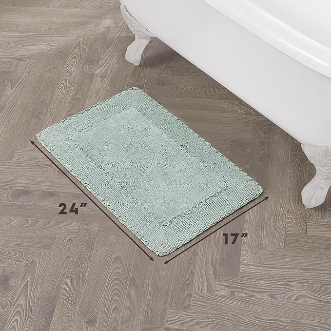 Laura Ashley Ruffle Border 100% Cotton Bath Rug, Aqua, 17"x 24"