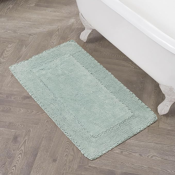 Laura Ashley Ruffle Border Aqua 27"x 45" 100% Cotton Bath Rug