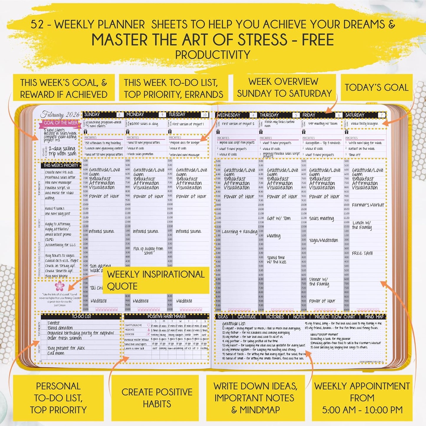 2026 Planner Weekly and Monthly | Law of Attraction Planner with Panduo App | A 12 Month Journey for Productivity, Gratitude & Goal Setting | Includes Foldable Vision Board, Gift Box & Stickers