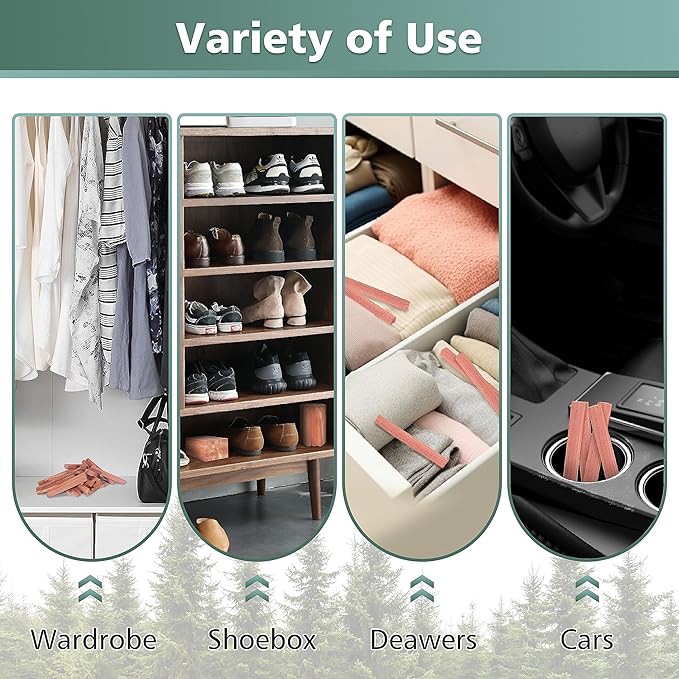 50PCS Cedar Blocks for Clothes Storage, 100% Aromatic Red Cedar Wood Sticks Chips for Closet, Wardrobe, Drawers