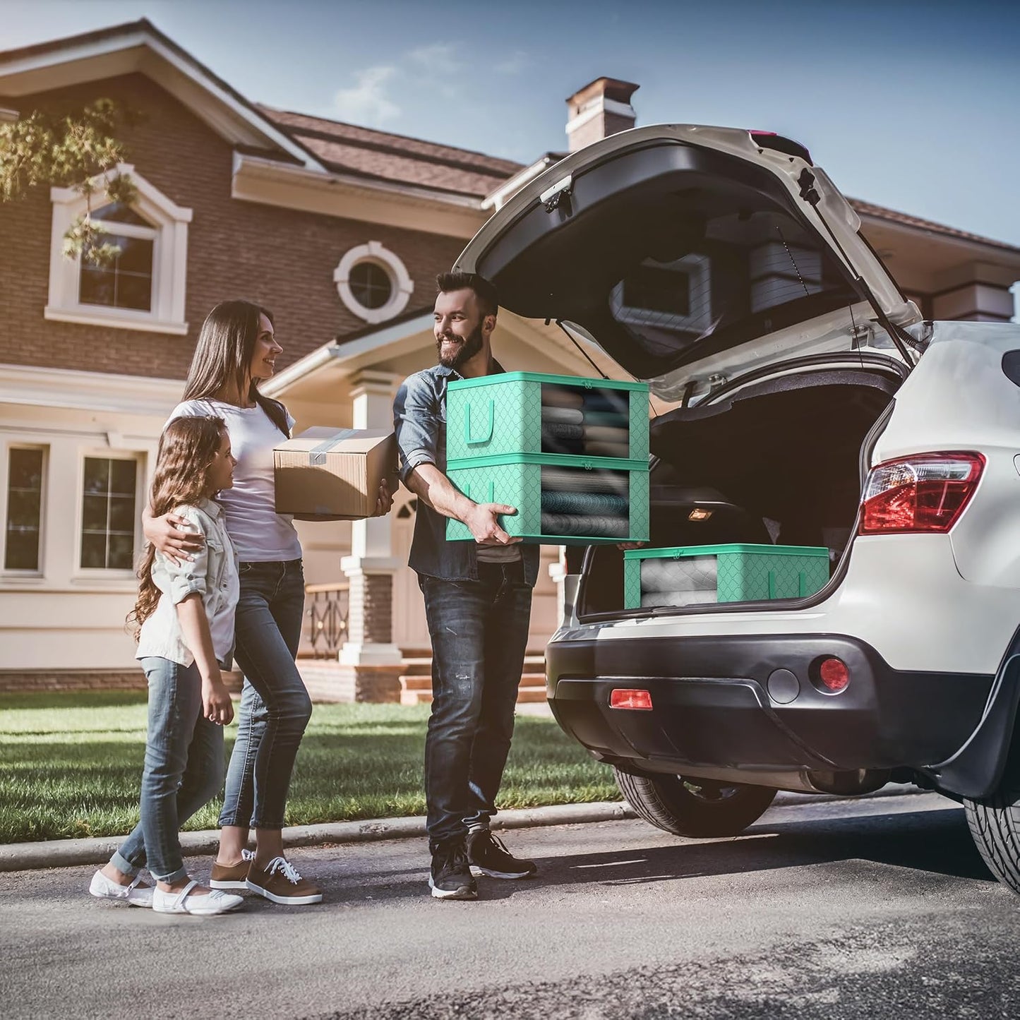 Sorbus Medium Clothes Storage Bags - Foldable Blanket Storage Bins for Organizing Bedroom, Closet, Clothing, Comforter, Organization with Clear Window, Lids and Carry Handles - Set of 8