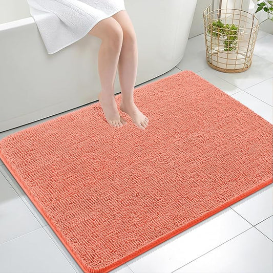 OLANLY Bathroom Rugs 40x32, Extra Soft Absorbent Chenille Bath Rugs, Rubber Backing Quick Dry, Machine Washable Bath Mats for Bathroom Floor, Tub and Shower, Home Decor Accessories, Coral