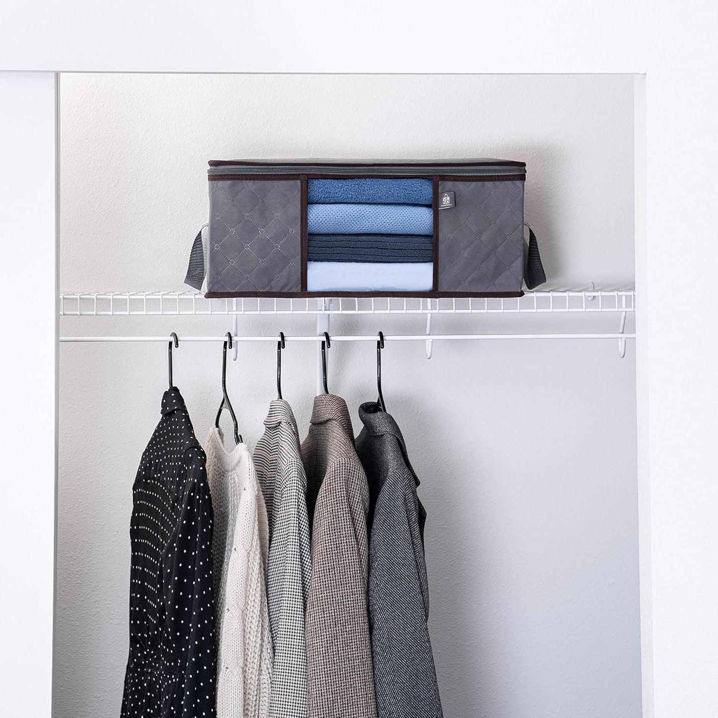 VENO 3 Pack Large Clothes Storage Bag Organizer with Reinforced Handle Thick Fabric for Comforters, Blankets, Bedding, Foldable with Sturdy Zipper, Clear Window, Grey, Reusable (13.3 Gallon)