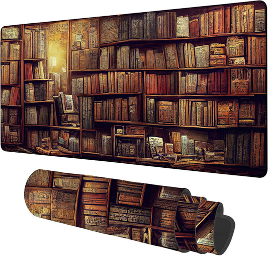 Gaming Desk Pad Large Extra Length Retro Bookshelf Mouse Pad Keyboard Laptop Non-Slip Waterproof with Rubber Base Thick Stitched Edge Mouse Mat for Office Home 35.4 x 15.7 Inches