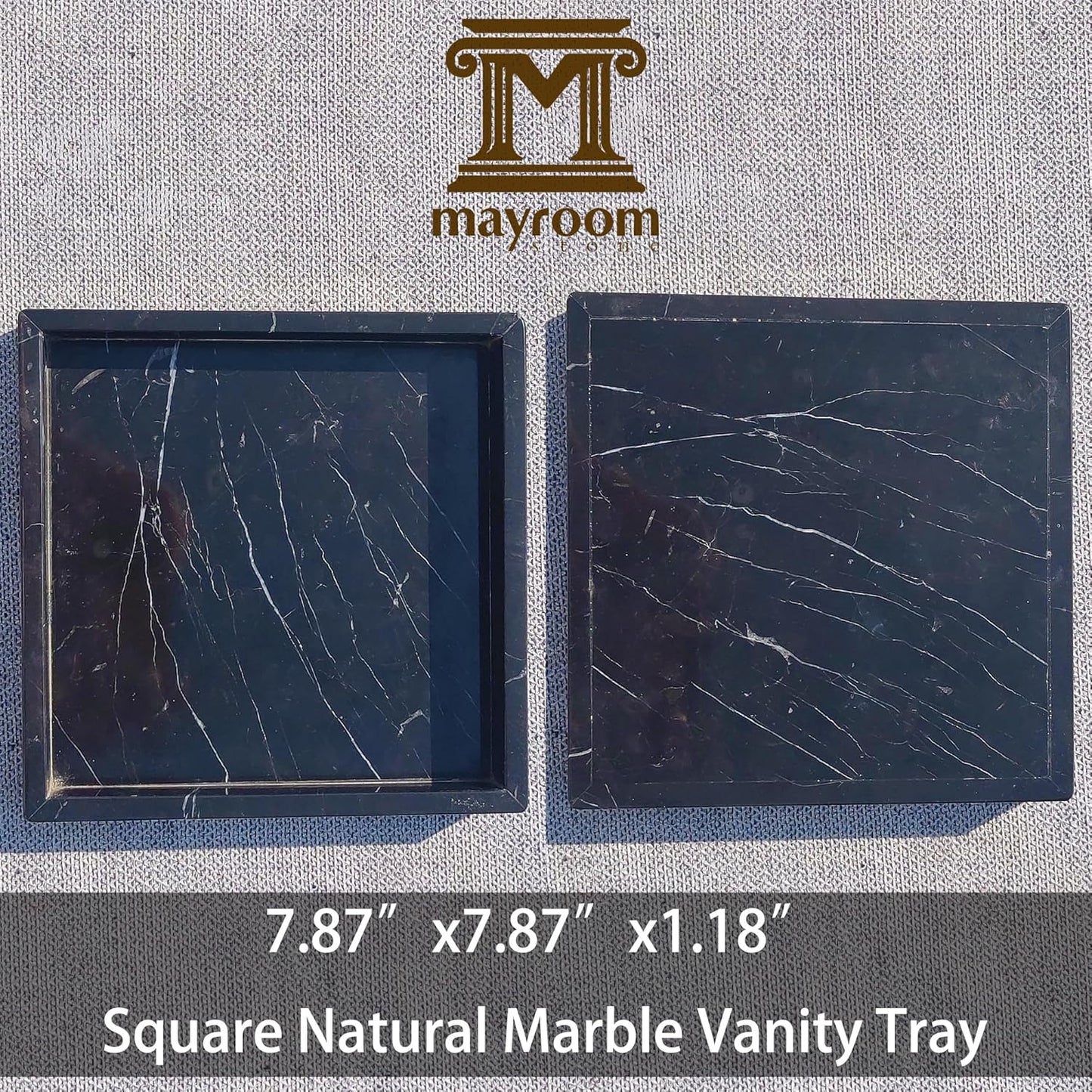 Square Natural Marble Vanity Tray: Luxury 8x8 Polished Organizer for Bathroom Kitchen Dresser Makeup Jewelry Coffee Table Home Decor, Black