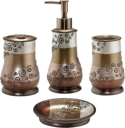 Zahari Home 4pc Miramar Bathroom Accessories Sets Lotion Pump, Tumbler, Tooth Brush Holder and Soap Dish Unique Design Multi Color Bathroom Set