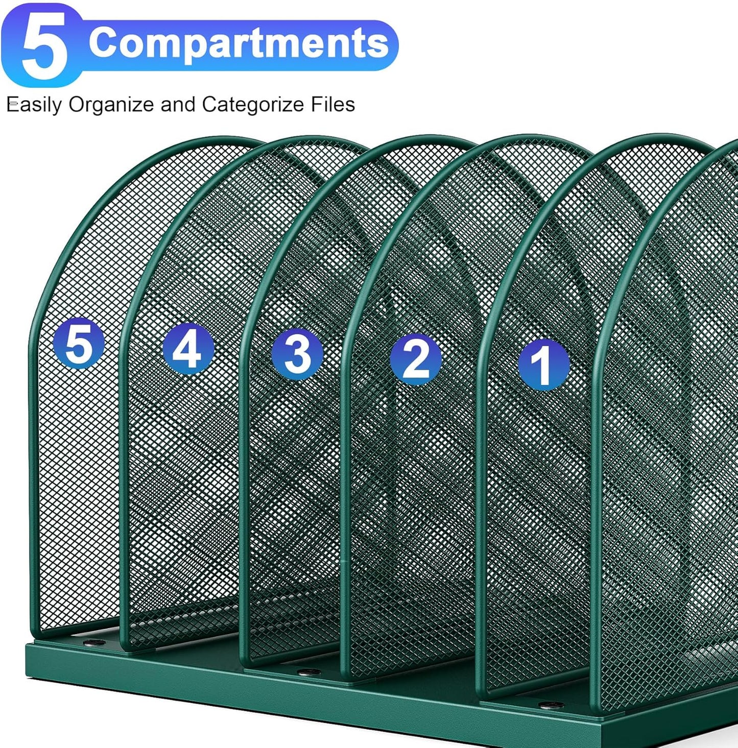 gianotter Desktop File Organizer, Desk Organizer with 5 Compartments, Paper Organizer for Desk, Workspace Organizers for Office Supplies (Green)