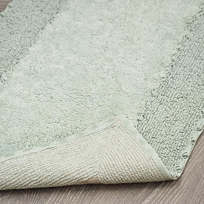Laura Ashley Ruffle Border 100% Cotton Bath Rug, Green, 20"x 34"