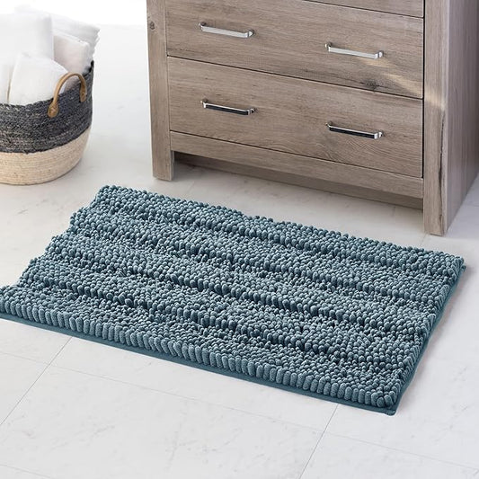 KGORGE Non Skid Bathroom Rugs - Easy Wash Absorbent Thick Shaggy Quick Dry Dirt Resistance Floor Mats for Kitchen Shower Tub Arctic Blue Small Bath Mat, 20" W x 32" L,1Pc