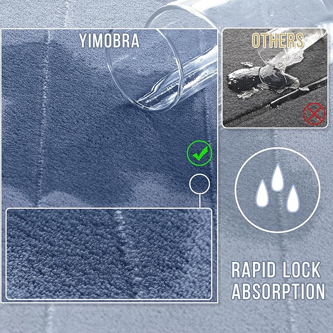 Yimobra Memory Foam Bath Mat, Super Soft Absorbent Bathroom Rug Non Slip 31.5x20 Inch, Quick Dry, Machine Washable Floor Carpet for Tub Shower, Home Decor Accessories, Denim Blue