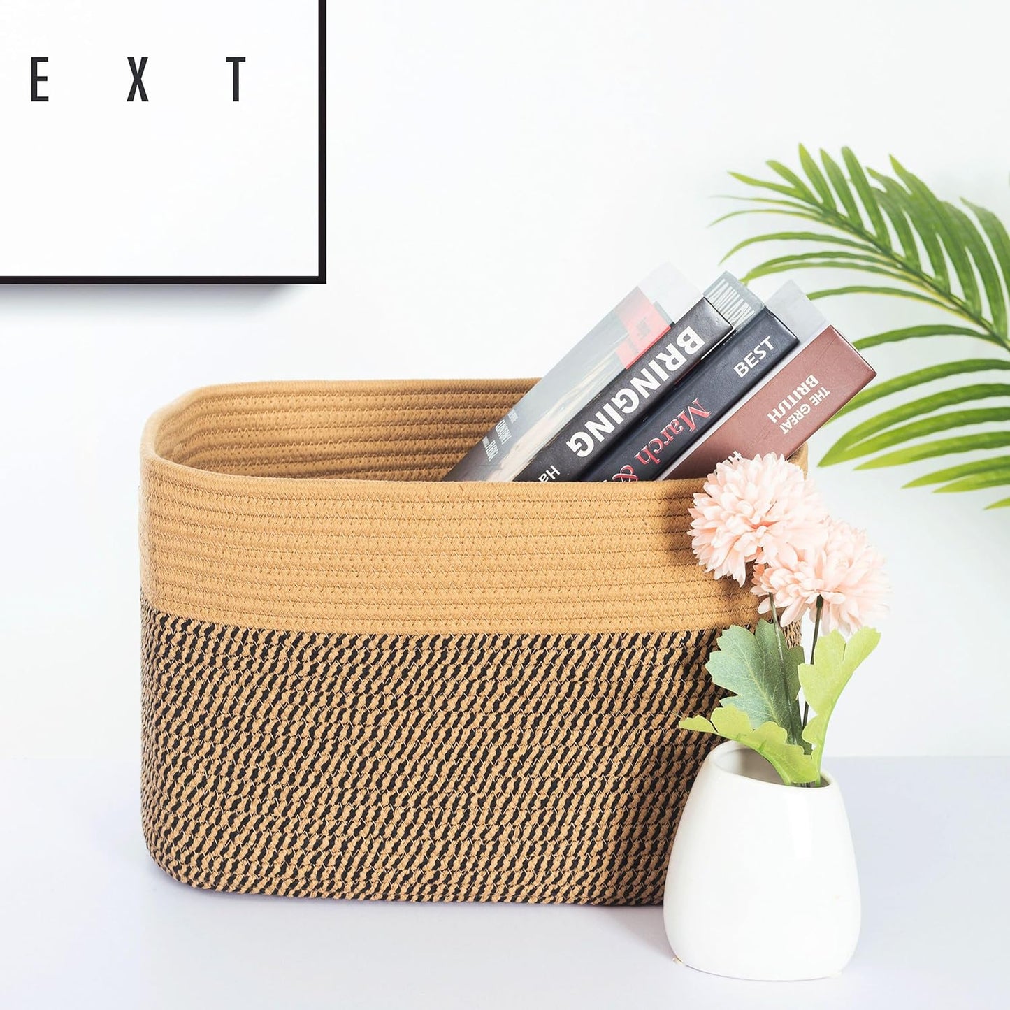 MINTWOOD Design 3-Pack Storage Baskets for Shelves, Decorative Baskets for Organizing, Woven Baskets for Storage, Book Basket Cube Storage Bin Box, Pantry Closet and Shoe Organizers, Black Jute