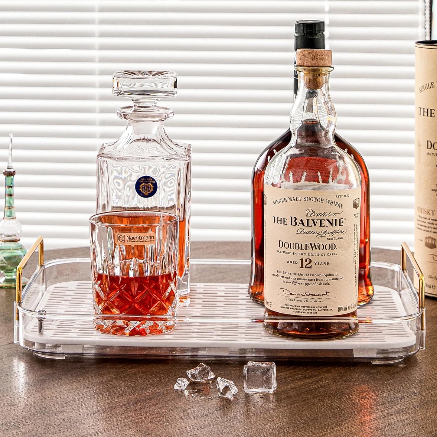 Coffee Bar Accessories, Station Organizers,Large Capacity Storage with Drain Board,Whisky Tray,Mug Tea Cup Holder Coffee Bar Organizer, White Clear