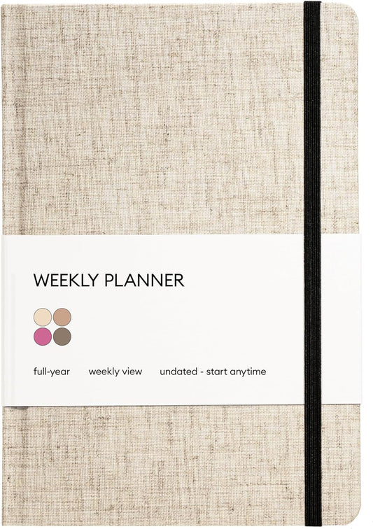 Kunitsa Co. Undated Planner - Hardcover, with Habit Tracker & Goal Setting - Weekly, Full Year (Oat)