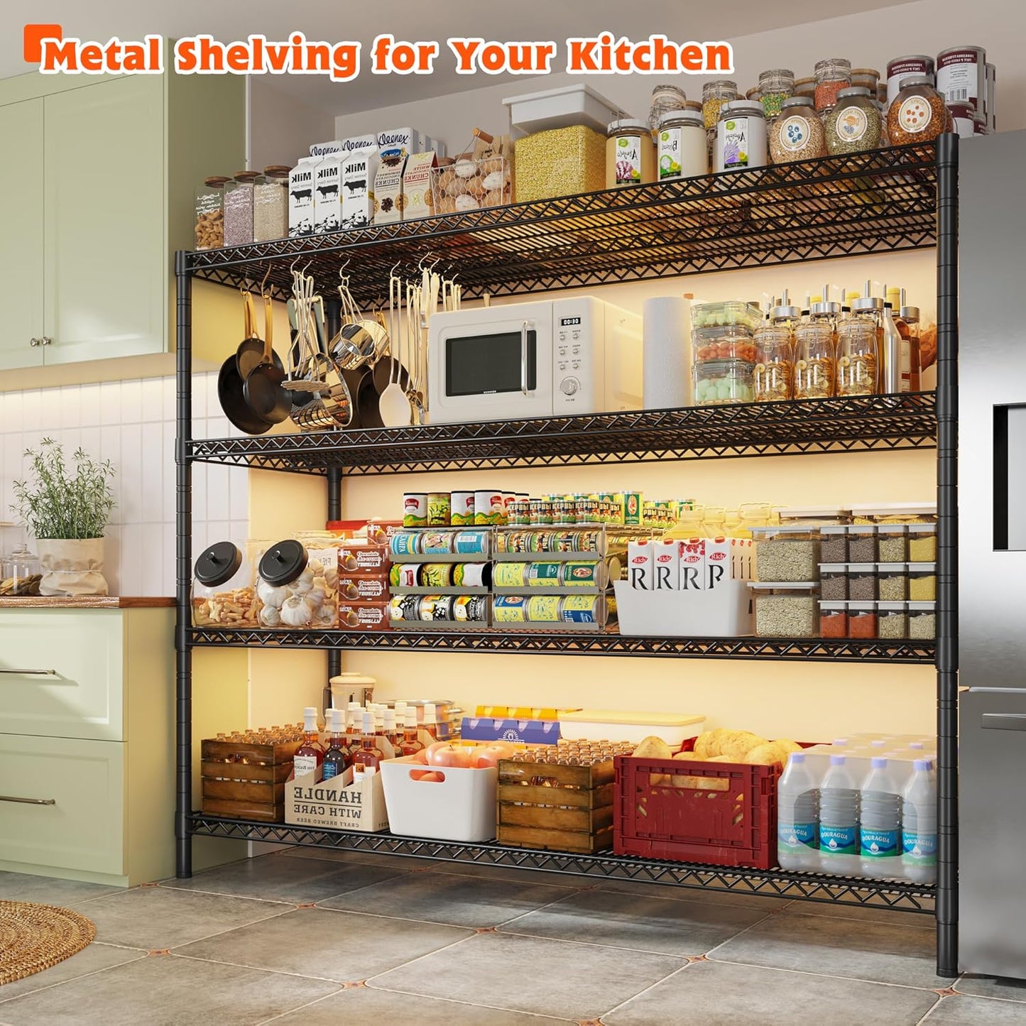 REIBII 60" W Storage Shelves 2878LBS Wire Shelving Unit with Wheels Heavy Duty Metal Shelving Adjustable Metal Shelves for Pantry,Kitchen,Garage,Basement,Business,Warehouse,School,60”W ×24”D×65.3”H