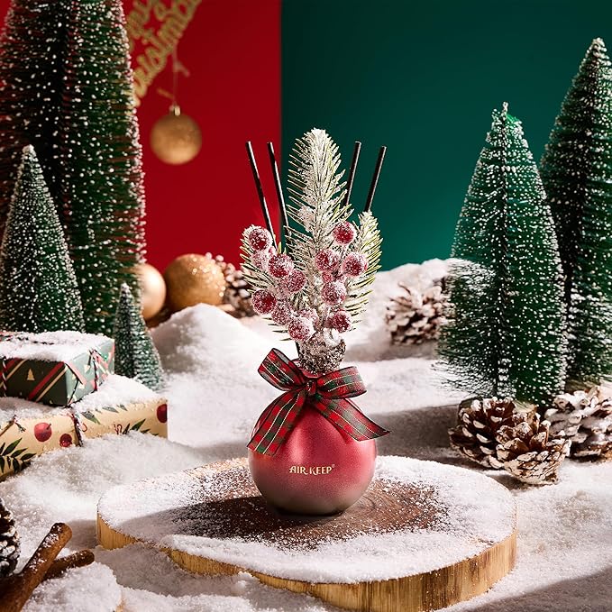 Airkeep Reed Diffuser Set, 5.07 oz(150ml) Apple Cinnamon Christmas Scented Diffuser with 8 Oil Diffuser Sticks,Home Fragrance Essential Oil Reed Diffuser for Home Room Bathroom Shelf Decor