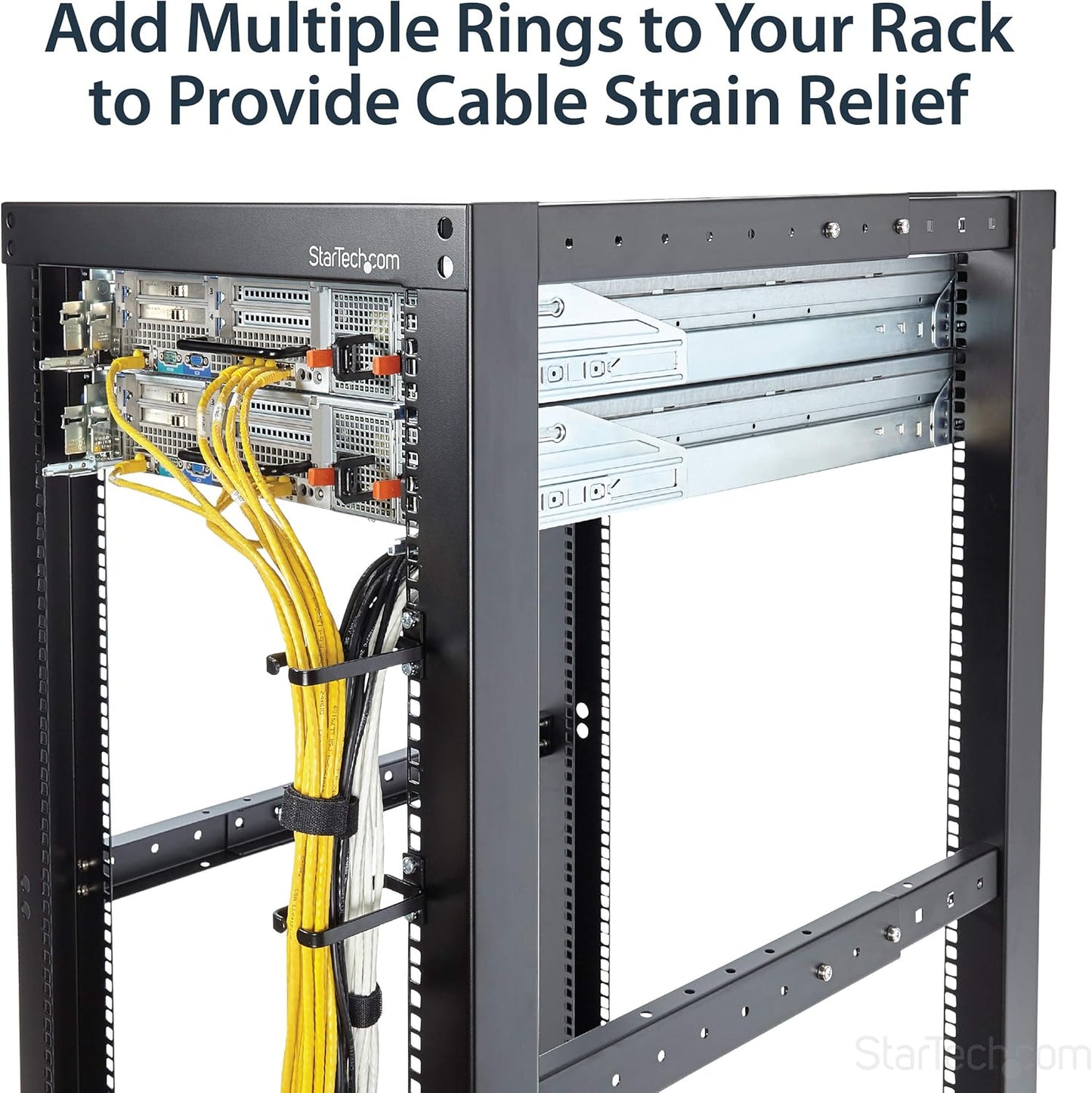 StarTech - CMHOOK1UN .com 1U Vertical 1.8 x 3.9in Server Rack Cable Management D-Ring Hook w/ Flexible Opening - Network Rack-Mount Cord Organizer Ring (CMHOOK1UN) Black