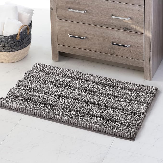 KGORGE Non Slip Bathroom Rugs - Luxury Chenille Dry Fast Plush Super Soft Plush Chenille Washable Small Bath Mats for Kitchen Living Room Bedroom Entryway, Light Grey, 20" W x 32" L, 1 Piece
