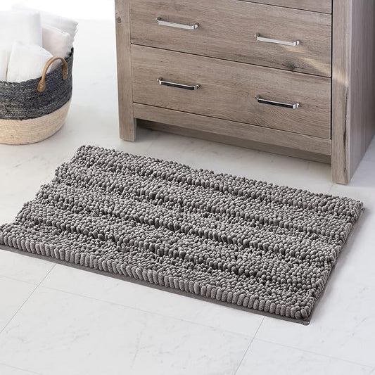 KGORGE Non Slip Bathroom Rugs - Luxury Chenille Dry Fast Plush Super Soft Plush Chenille Washable Small Bath Mats for Kitchen Living Room Bedroom Entryway, Light Grey, 20" W x 32" L, 1 Piece