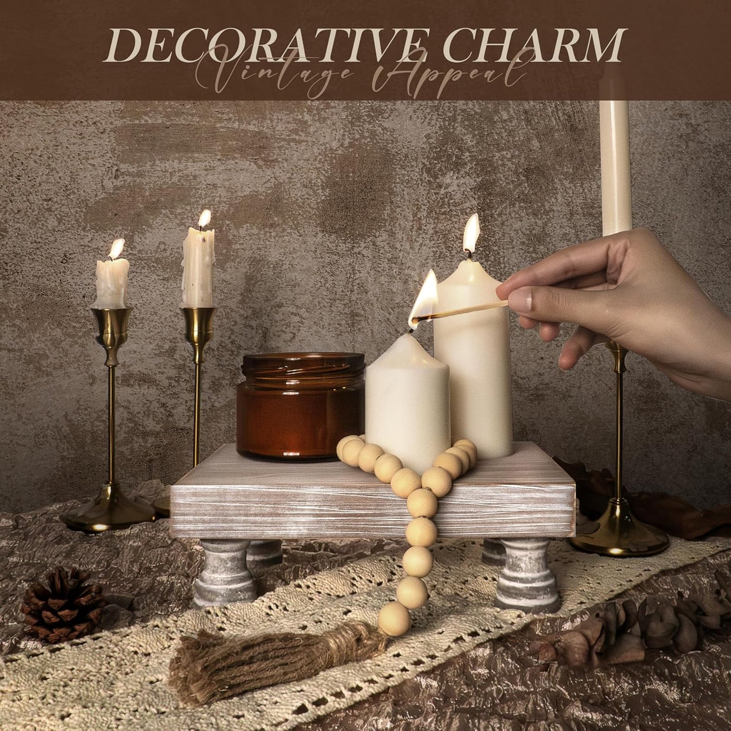 EOSAHR Farmhouse Fir Wood Risers for Decor on Coffee Table - Risers Display Stands for Stylish Home Decor - Perfect for Plant Stand & Perfume Organizer (Natural Wood, 8.5")