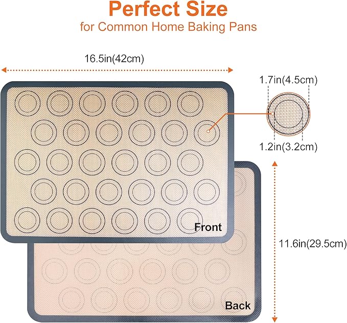 HOOMIL Macaron Silicone Baking Mats 2-Pack, 16.5" x 11.6" Half Sheet Size Macaron Silicone Mat, Non-Stick, Reusable, Food Safe Baking Mats - Brown+Gray