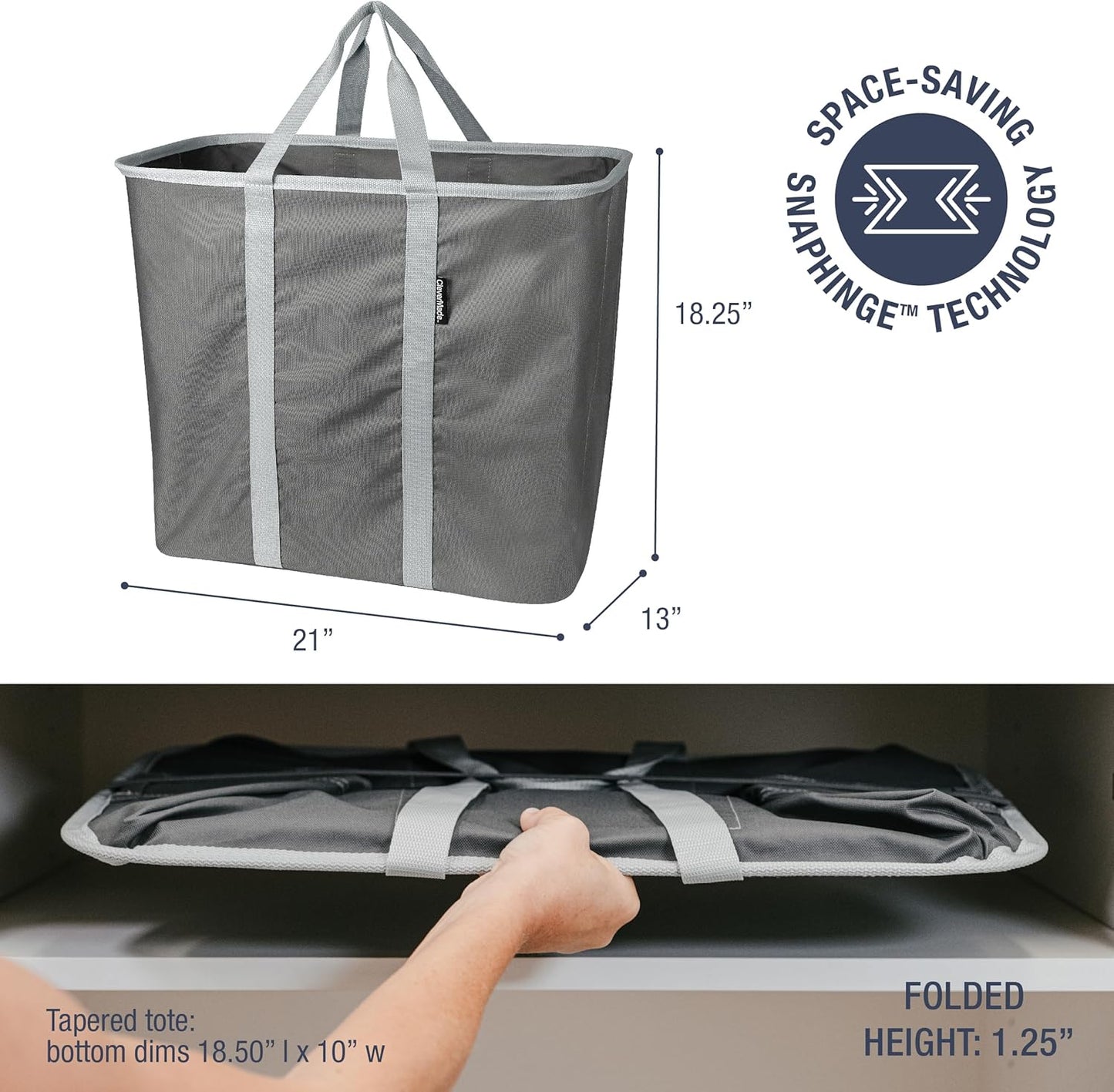 CleverMade Collapsible Laundry Caddy - Gray Stone Gray 2 Pack 64L / 17 Gal - Foldable Storage Organization Container Clothes Room Storage Solution