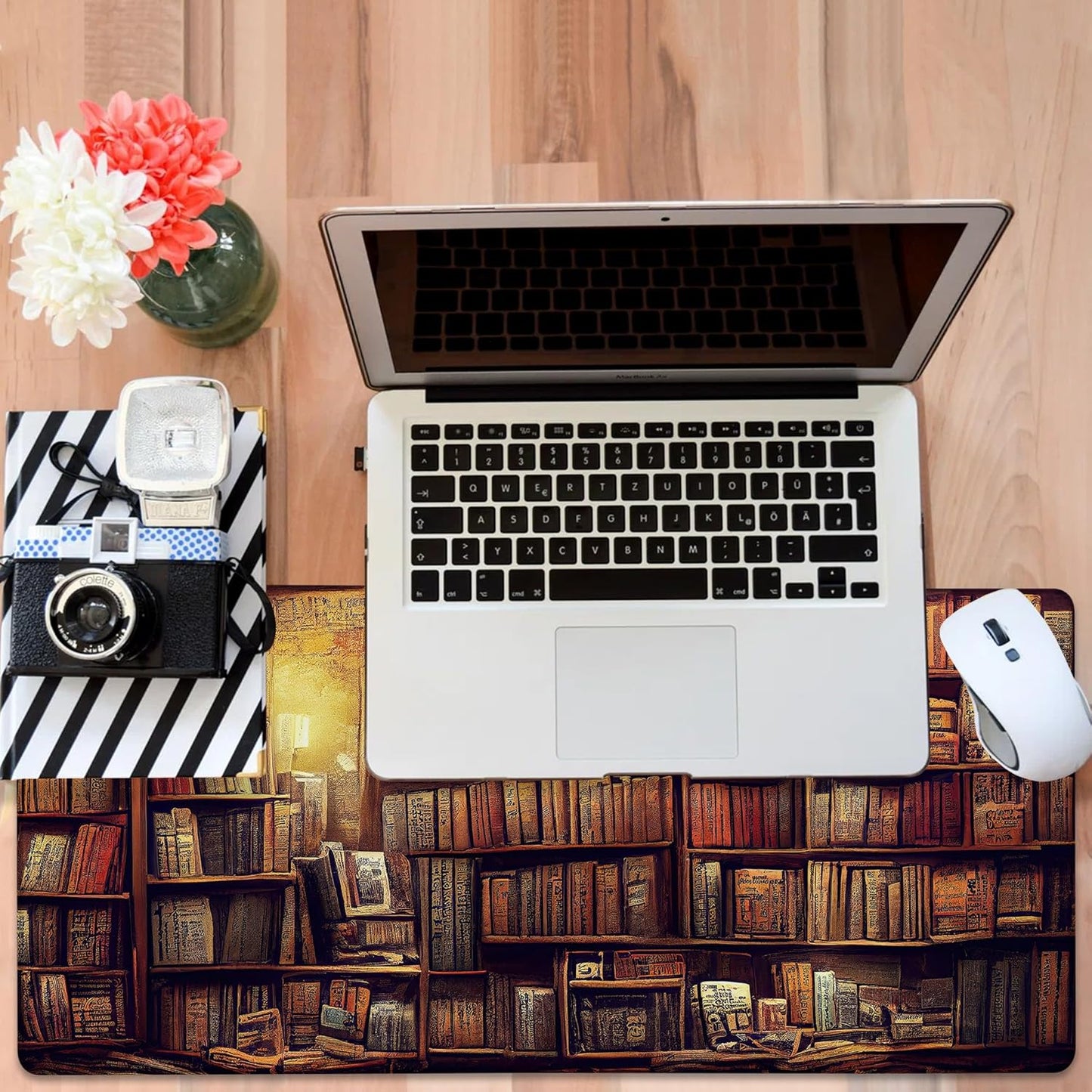 Gaming Desk Pad Large Extra Length Retro Bookshelf Mouse Pad Keyboard Laptop Non-Slip Waterproof with Rubber Base Thick Stitched Edge Mouse Mat for Office Home 35.4 x 15.7 Inches